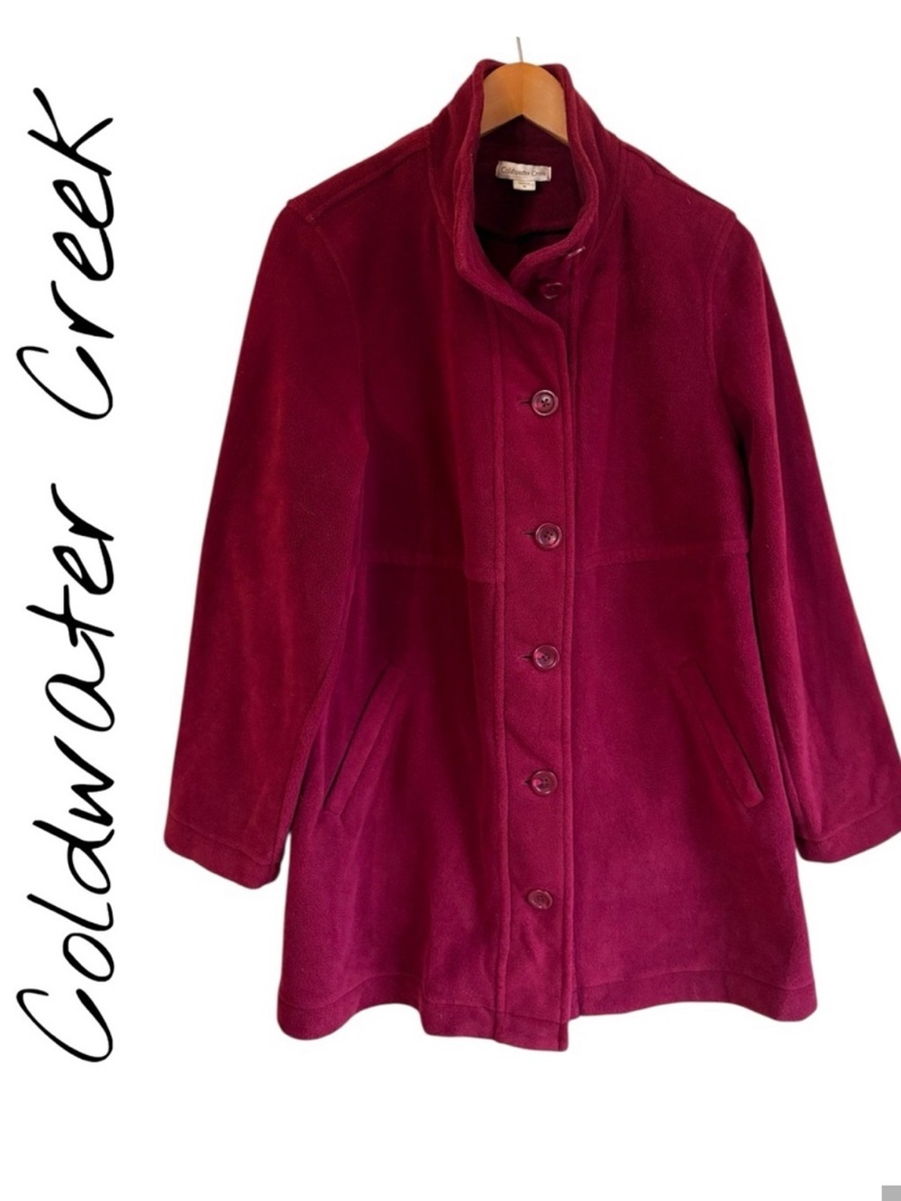 Coldwater Creek Women's Burgundy Fleece Coat. Size Medium. Button Front. EUC!!